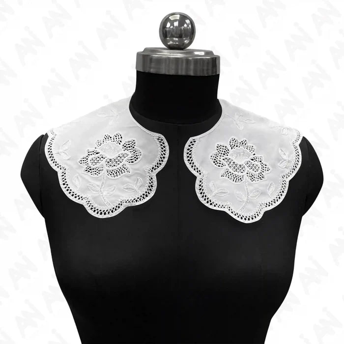 Ruffled Peter Pan neck collar by Ani Accessories with elegant layered detail for dresses and blouse styling looks