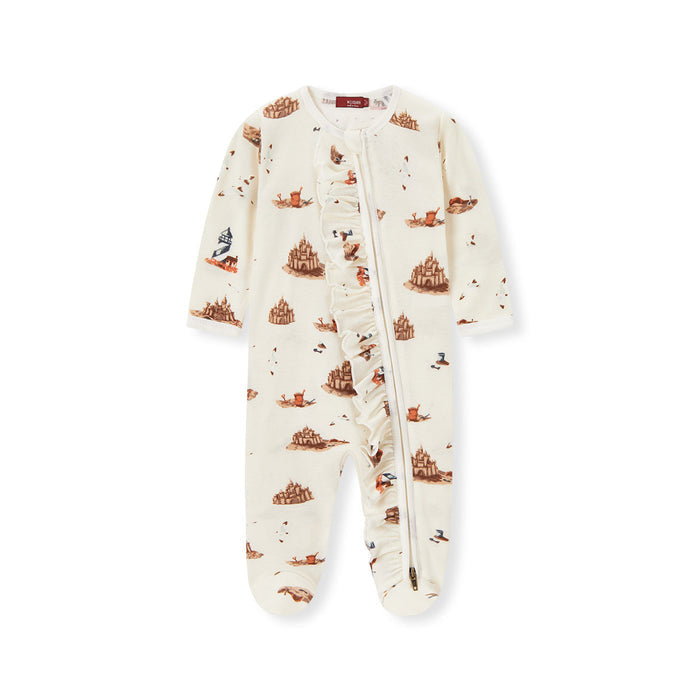 Sandcastle Organic Cotton Ruffle Zipper Footed Romper