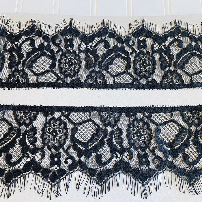 Scalloped Floral Cutwork Black Eyelash Lace