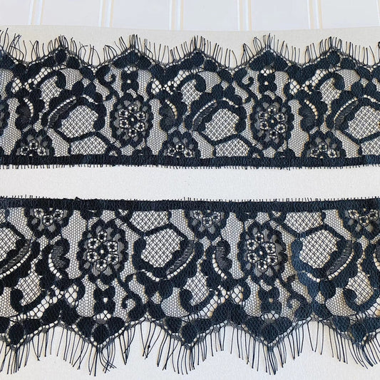 Scalloped Floral Cutwork Black Eyelash Lace