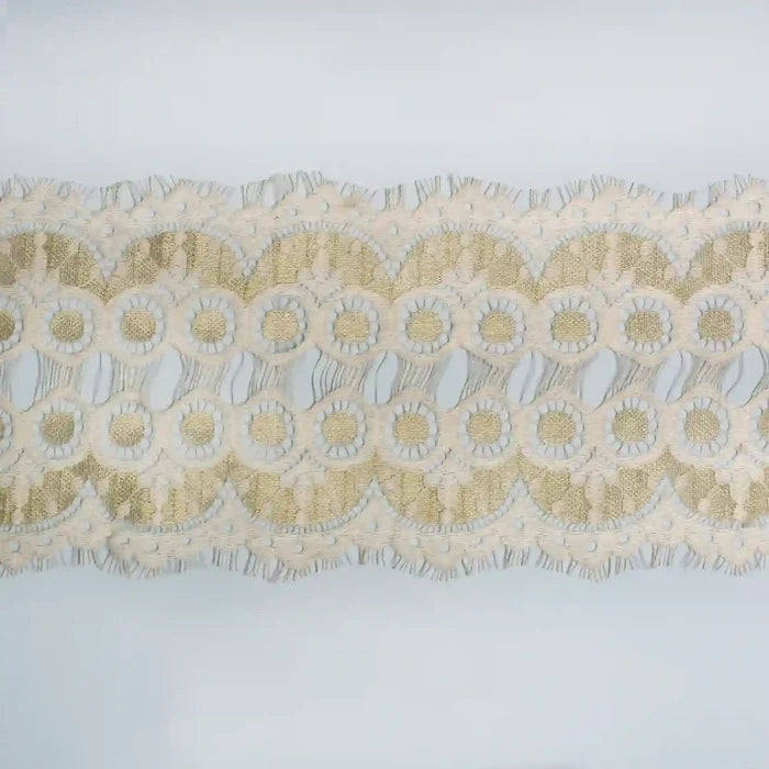 Geometric Eyelash Lace Borders Decorative Trim from Ani Accessories in Beige with Intricate Patterns