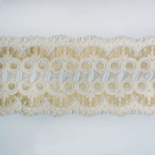 Geometric Eyelash Lace Borders Decorative Trim from Ani Accessories in Beige with Intricate Patterns