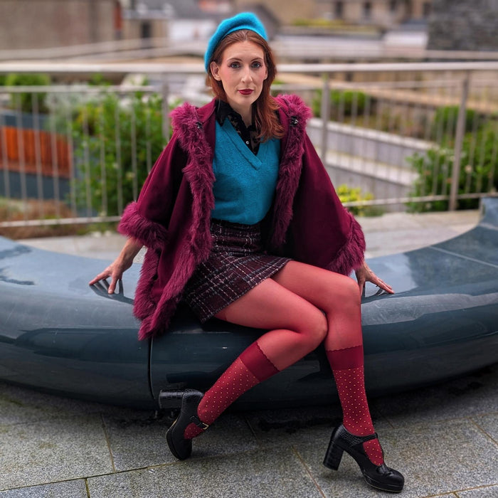 Seoul Chic Faux Sock Tights - Burgundy