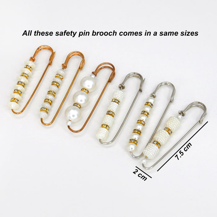 Ani Accessories Set of safety pin brooches with beads on a white background, showing measurement details.