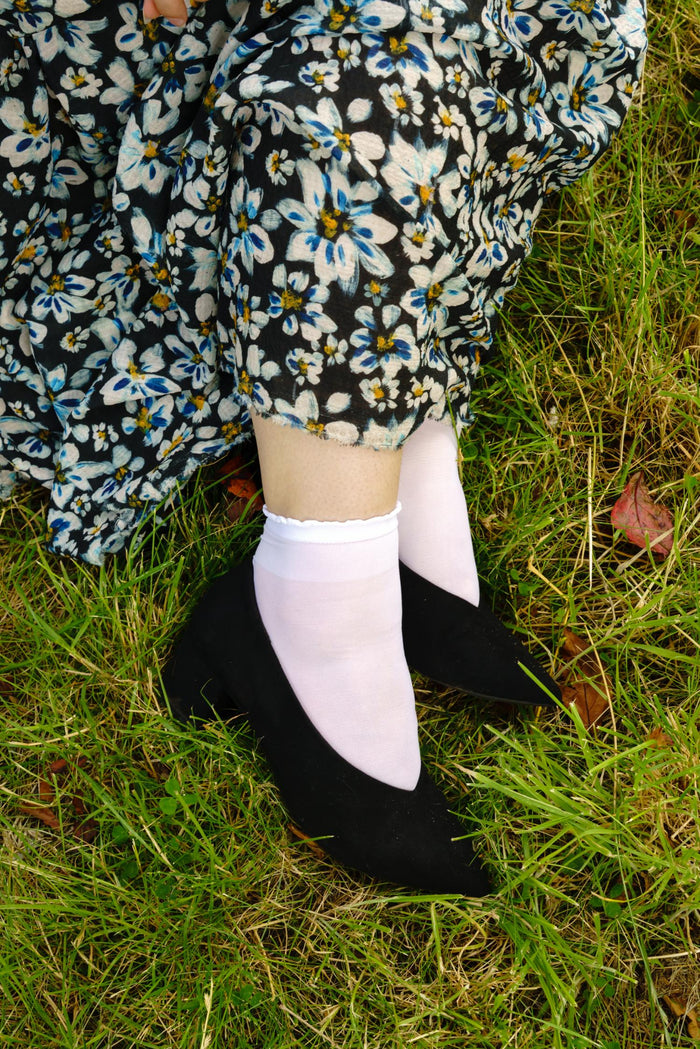 Sheer Nylon Ankle Socks - White
