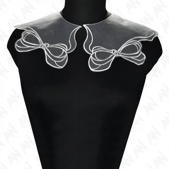 Sheer Organza Bow Collar by Ani Accessories with soft transparent elegance for dresses and blouse styling looks