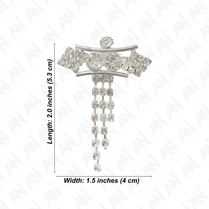 Shiny Silver Rhinestone & Crystal Brooch for Enhance Fashion with elegant cascading design and dimensions 2x1.5 inches