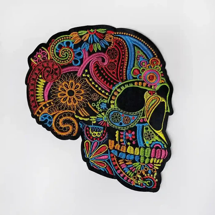 Side-Profile Floral Sugar Skull Hot Fix Patch