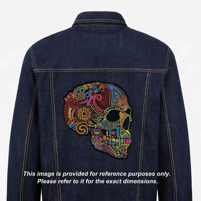 Side-Profile Floral Sugar Skull Hot Fix Patch