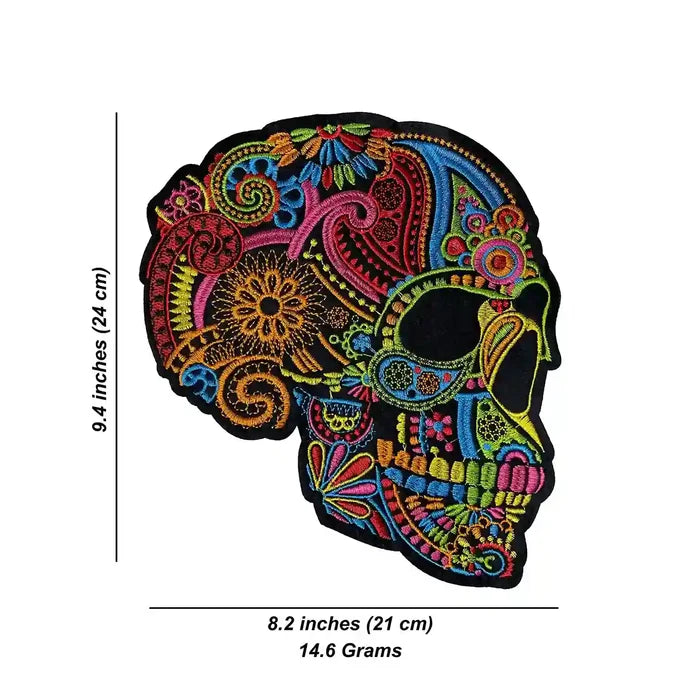 Side-Profile Floral Sugar Skull Hot Fix Patch
