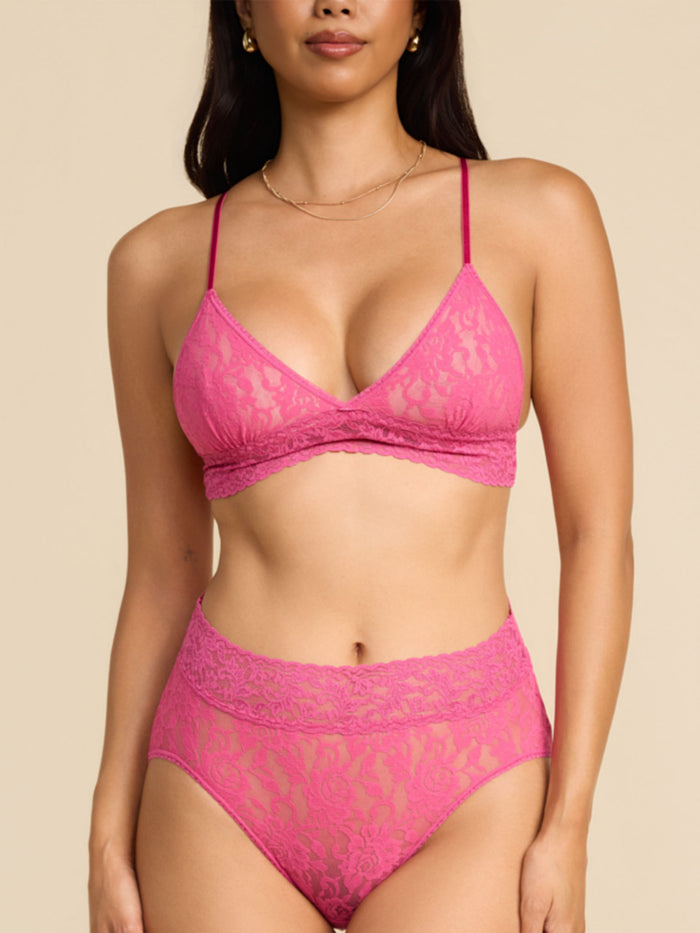 Signature Lace® French Brief Dragon Fruit Pink - On Model Close-Up, High-Rise Lace Brief Front View | Hanky Panky