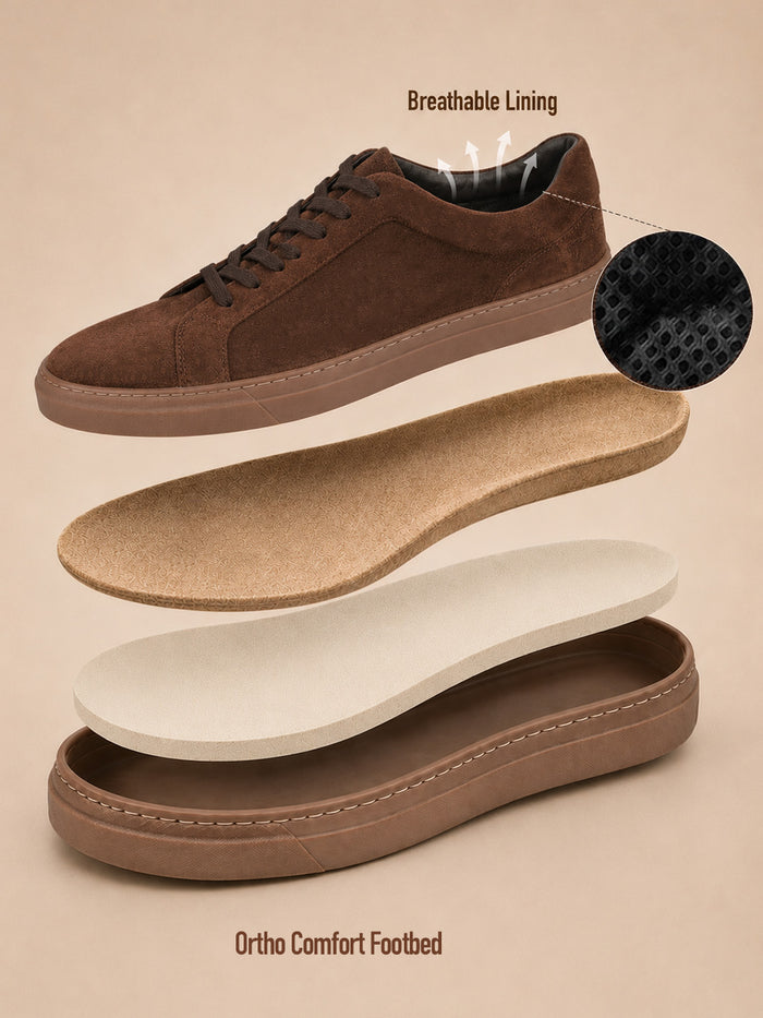 Silva Brown  Suede  Sneakers | Minimalist Low-Top Retro Footwear |TC-2648CH