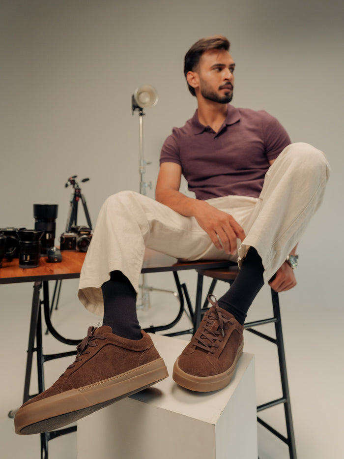 Silva Brown  Suede  Sneakers | Minimalist Low-Top Retro Footwear |TC-2648CH