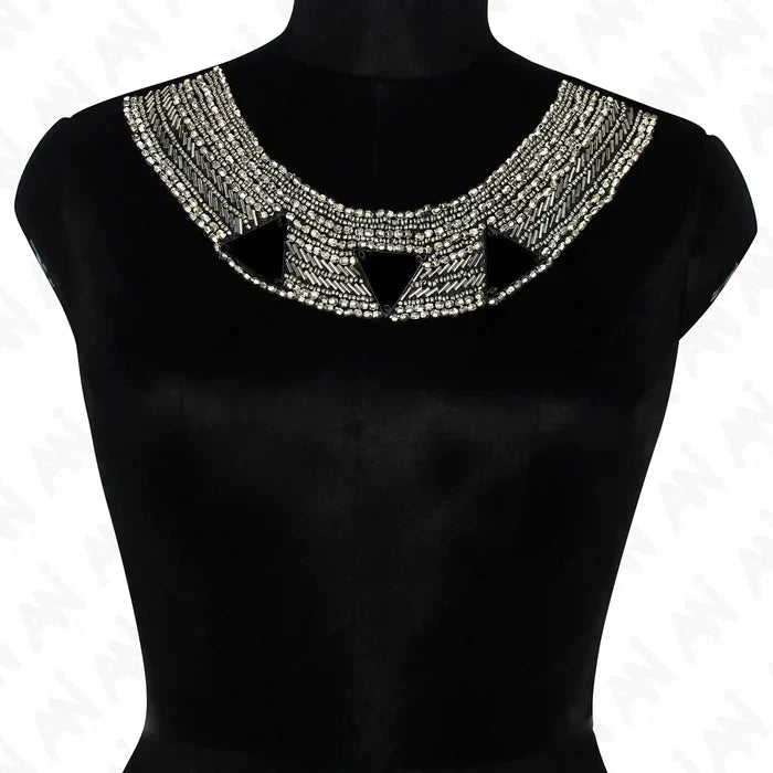 Silver Beaded Round Neckline