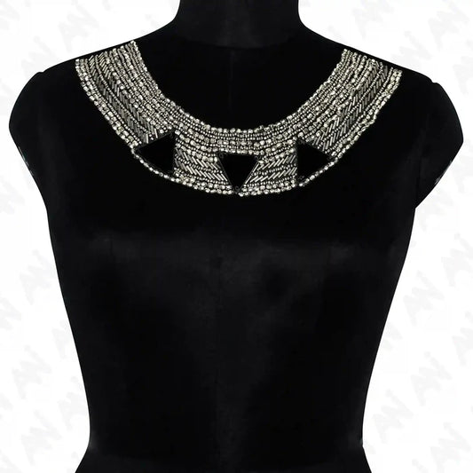Silver Beaded Round Neckline