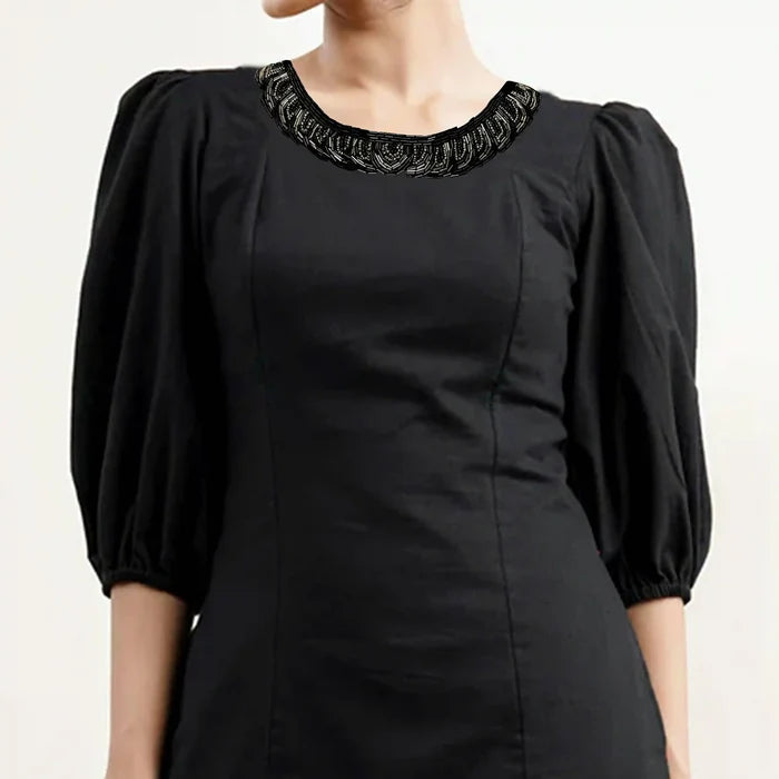 Silver Beaded Round Neckline