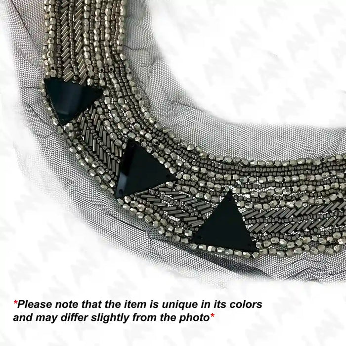 Silver Beaded Round Neckline