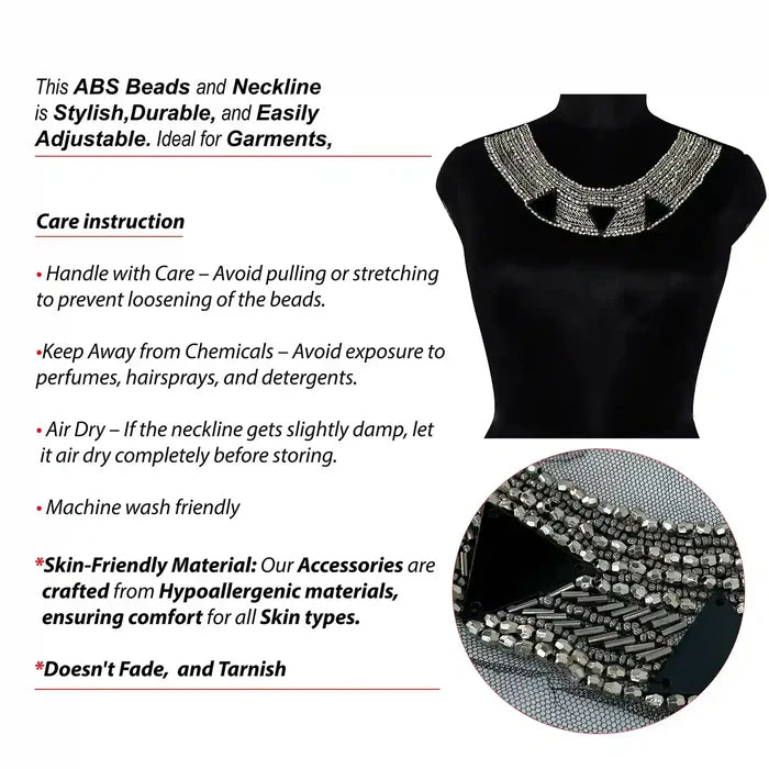 Silver Beaded Round Neckline