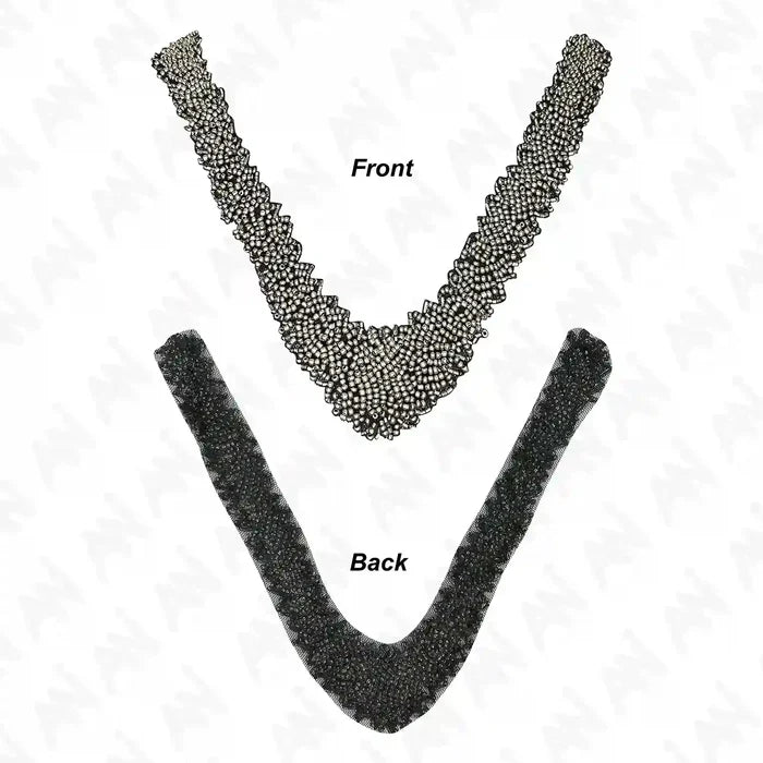 Silver Beaded V Neckline