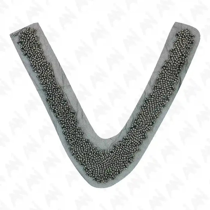 Silver Beaded V Neckline