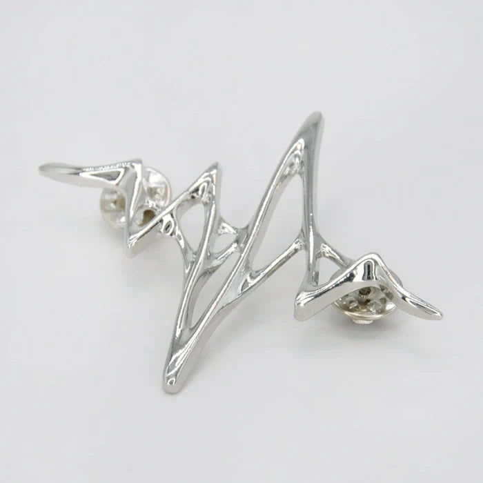 Silver Finish Wave Design Butterfly Clutch | 5.5cm x 7cm