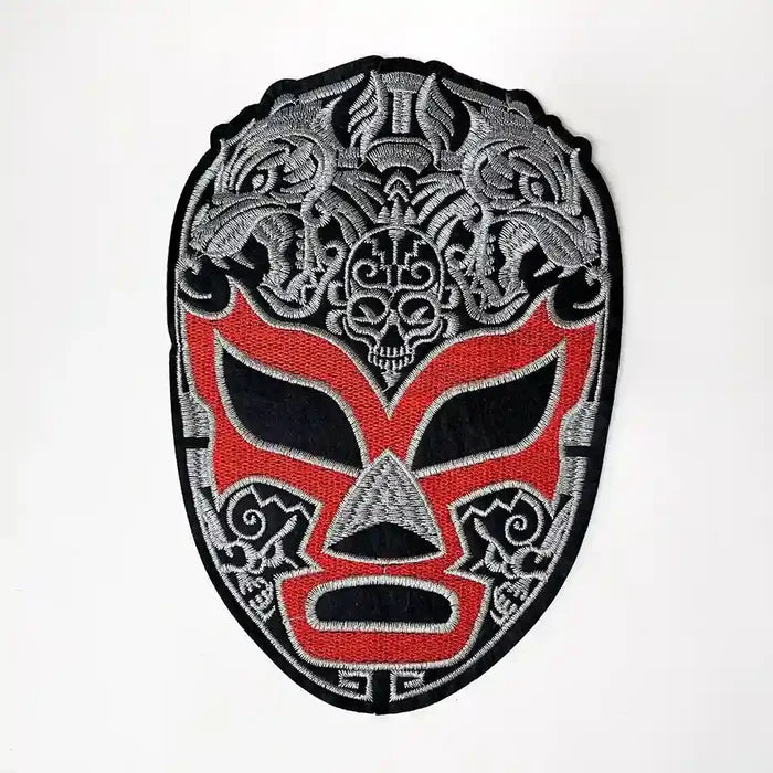 Silver & Red Lucha Libre Mask Hot Fix Patch