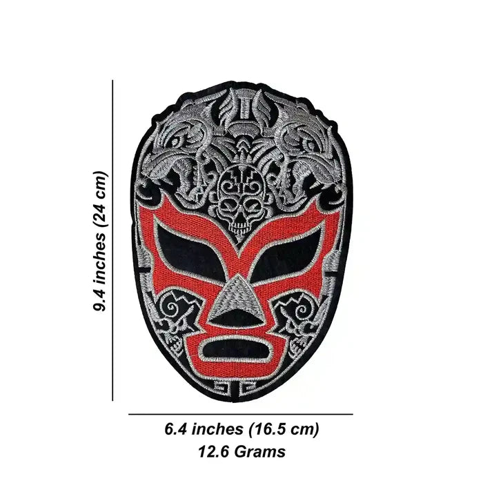 Silver & Red Lucha Libre Mask Hot Fix Patch