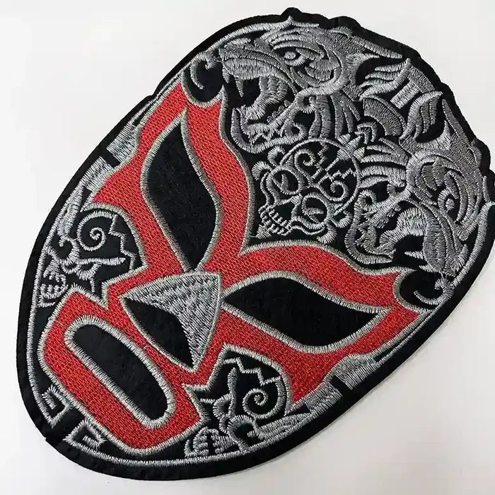 Silver & Red Lucha Libre Mask Hot Fix Patch