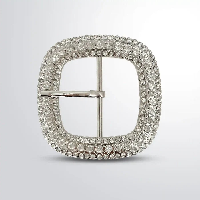 Silver Rhinestone Prong Metal Buckle
