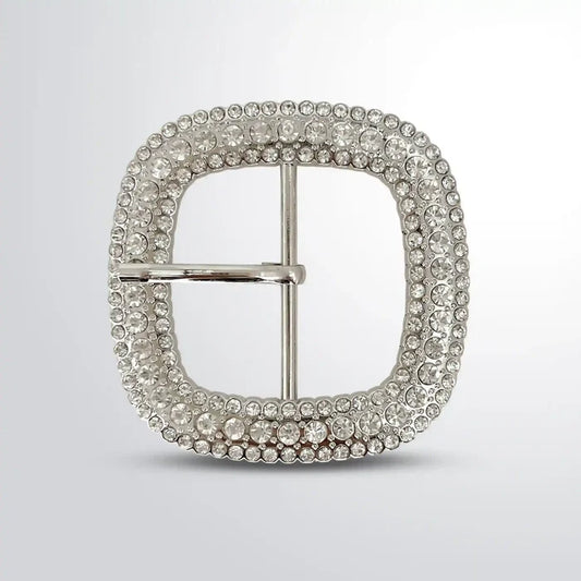 Silver Rhinestone Prong Metal Buckle