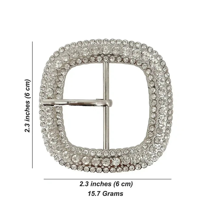 Silver Rhinestone Prong Metal Buckle