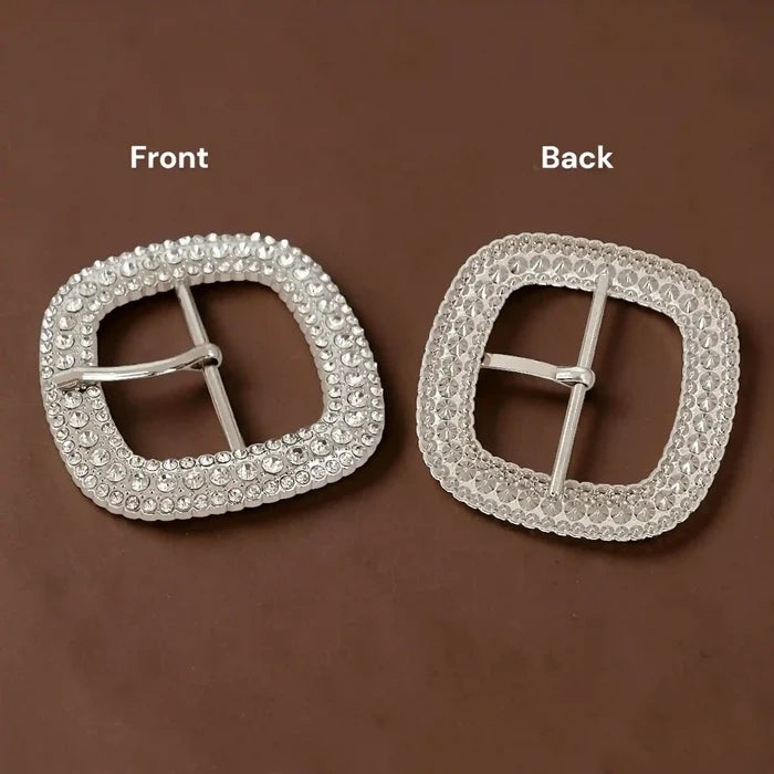 Silver Rhinestone Prong Metal Buckle