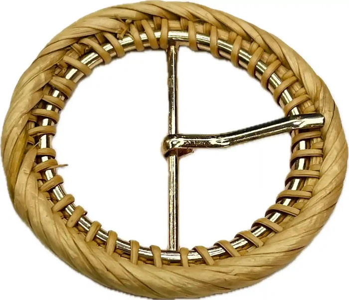 Buy now Ani Accessories Timeless single Braided Circle Raffia Buckle with prong front view on a white background