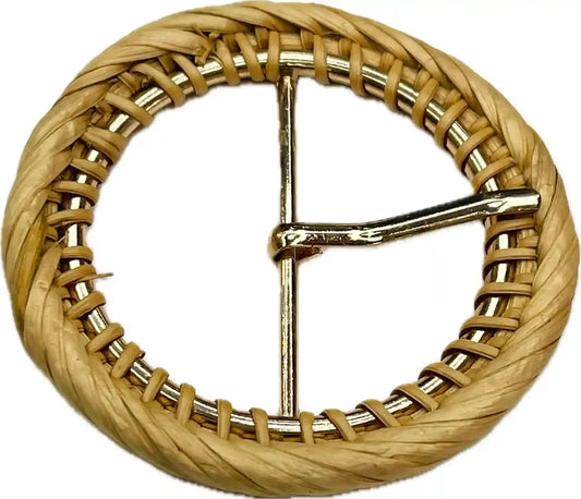 Buy now Ani Accessories Timeless single Braided Circle Raffia Buckle with prong front view on a white background