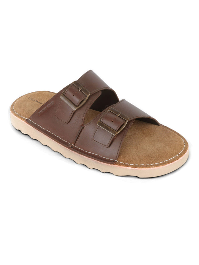 Solace Brown  Double Buckle Sandals | Premium Casual Slippers with Suede-Textured Footbed |TC-2760BR