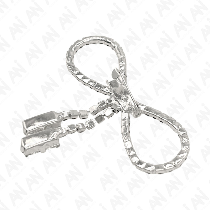 Ani Accessories Sparkling Bow Brooch with Hanging Sapphire Two Stone in Elegant Silver Finish
