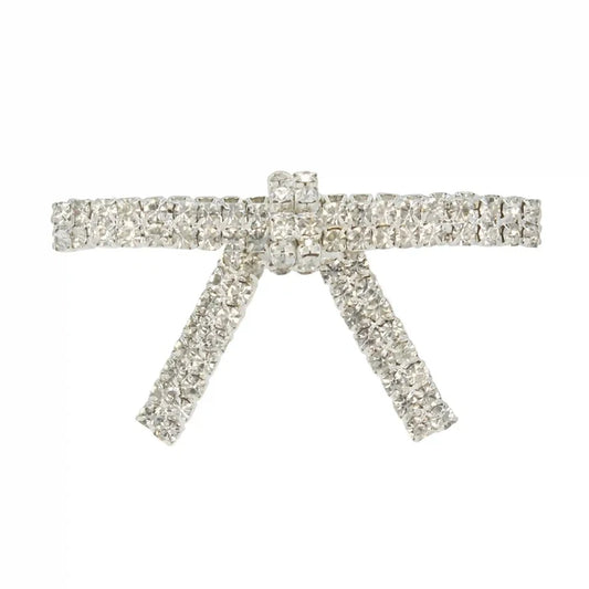 Elegant Sparkling Rhinestone Metal Brooches for Women featuring a stylish bow design with shimmering crystals