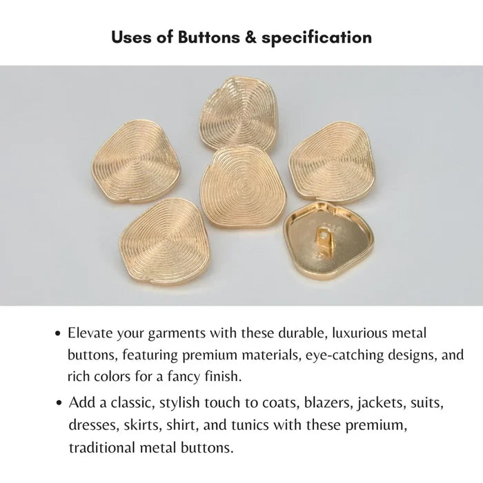 Spiral Maple Leaf Design Golden Metal Button | 25mm(40L)
