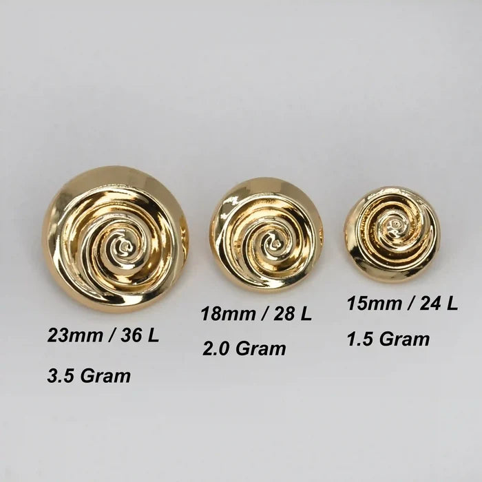 Spiral Style Metal Buttons | 15mm(24L), 18mm(28L) & 23mm(36L)