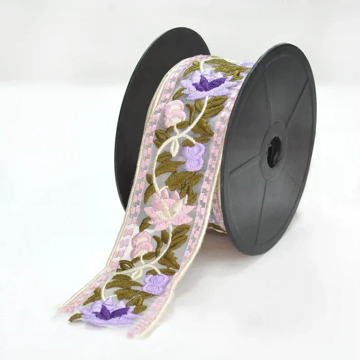 Spring Blossom Organza Parsi Gara Lace | 2 Meters