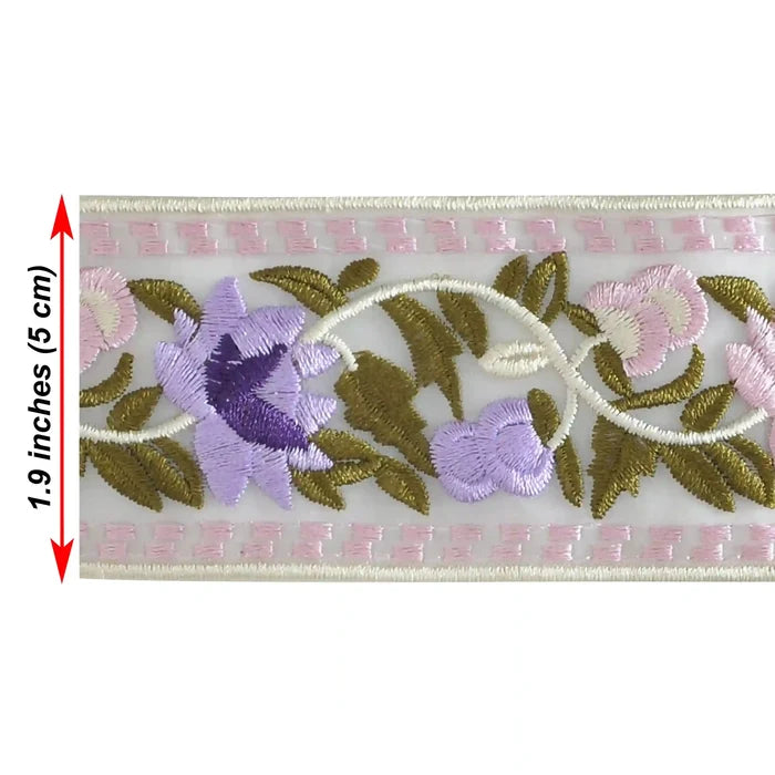 Spring Blossom Organza Parsi Gara Lace | 2 Meters