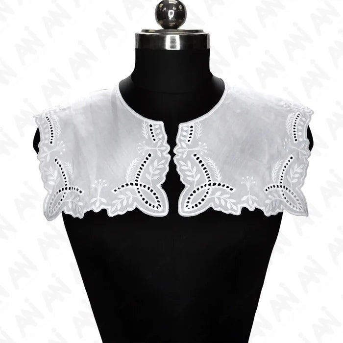 Square Broderie Anglaise Collar with delicate cutwork embroidery, elegant detachable neckline accessory