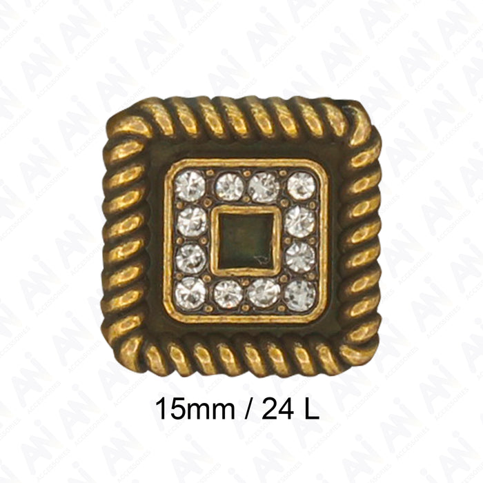 Square Button with Rope Trim and Rhinestones