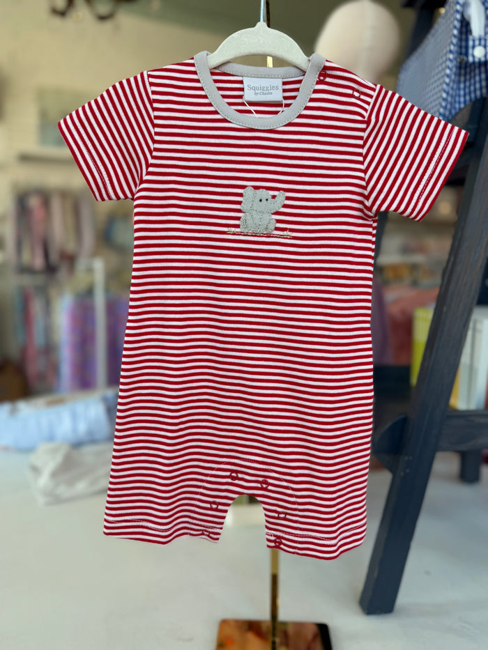Squiggles - Romper - Crimson Stripe Elephant