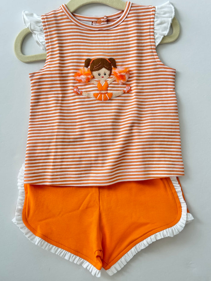 Squiggles - Tee + Short Set - Cheerleader Orange and White
