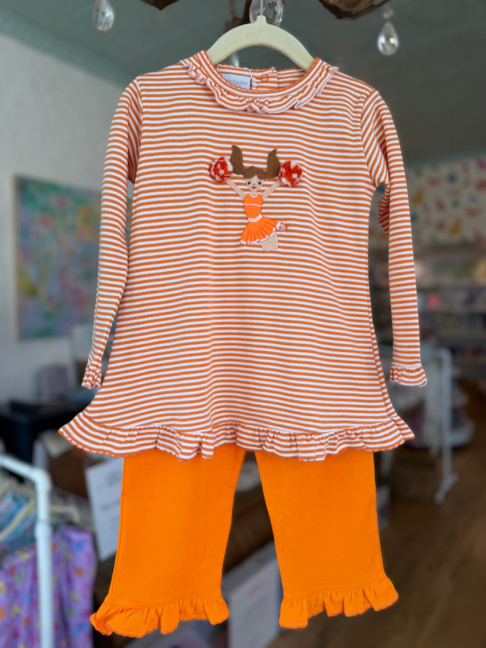 Squiggles - Top and Ruffle Pant Set - Orange Cheerleader