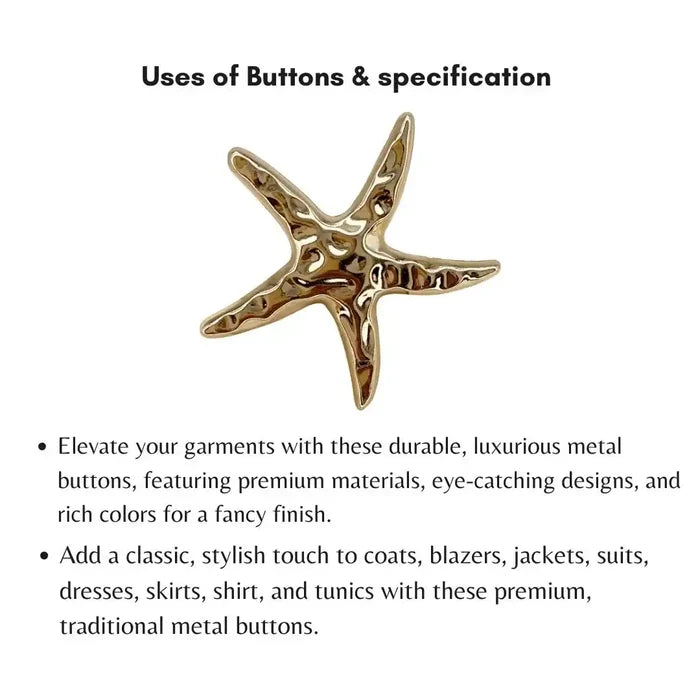 Star Shaped Golden Metal Buttons | 40mm(64L) M72