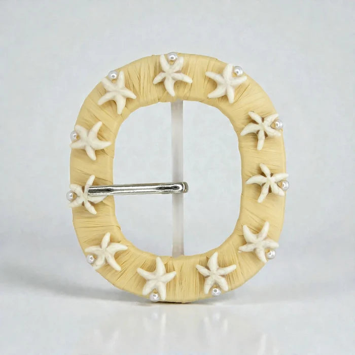 Ani Accessories starfish encrusted raffia buckle handmade straw woven buckle for belts bags boho DIY craft decor