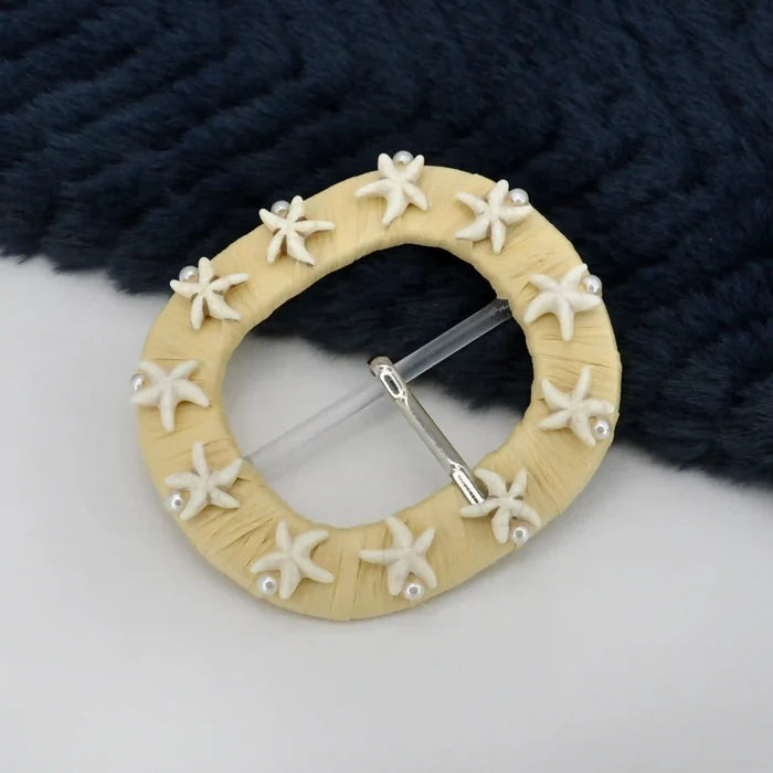 Ani Accessories starfish raffia buckle handmade straw woven buckle for belts bags beach DIY craft decor