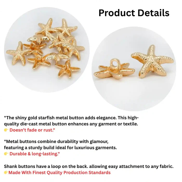 Starfish Gold Metal Buttons | 18mm